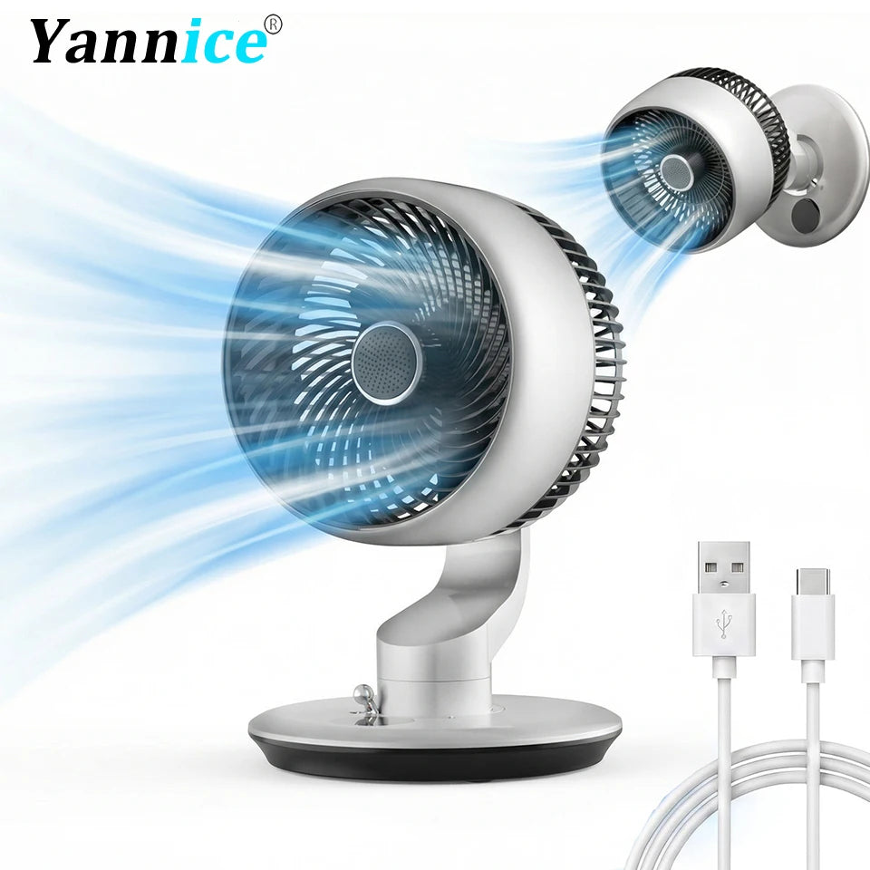 7800mAh USB Desk Fan 5 Speed Adjustable 9H Timer & 120° Oscillating Smart Electric Fan Wall-Mounted Kitchen Toilet Silent Fan