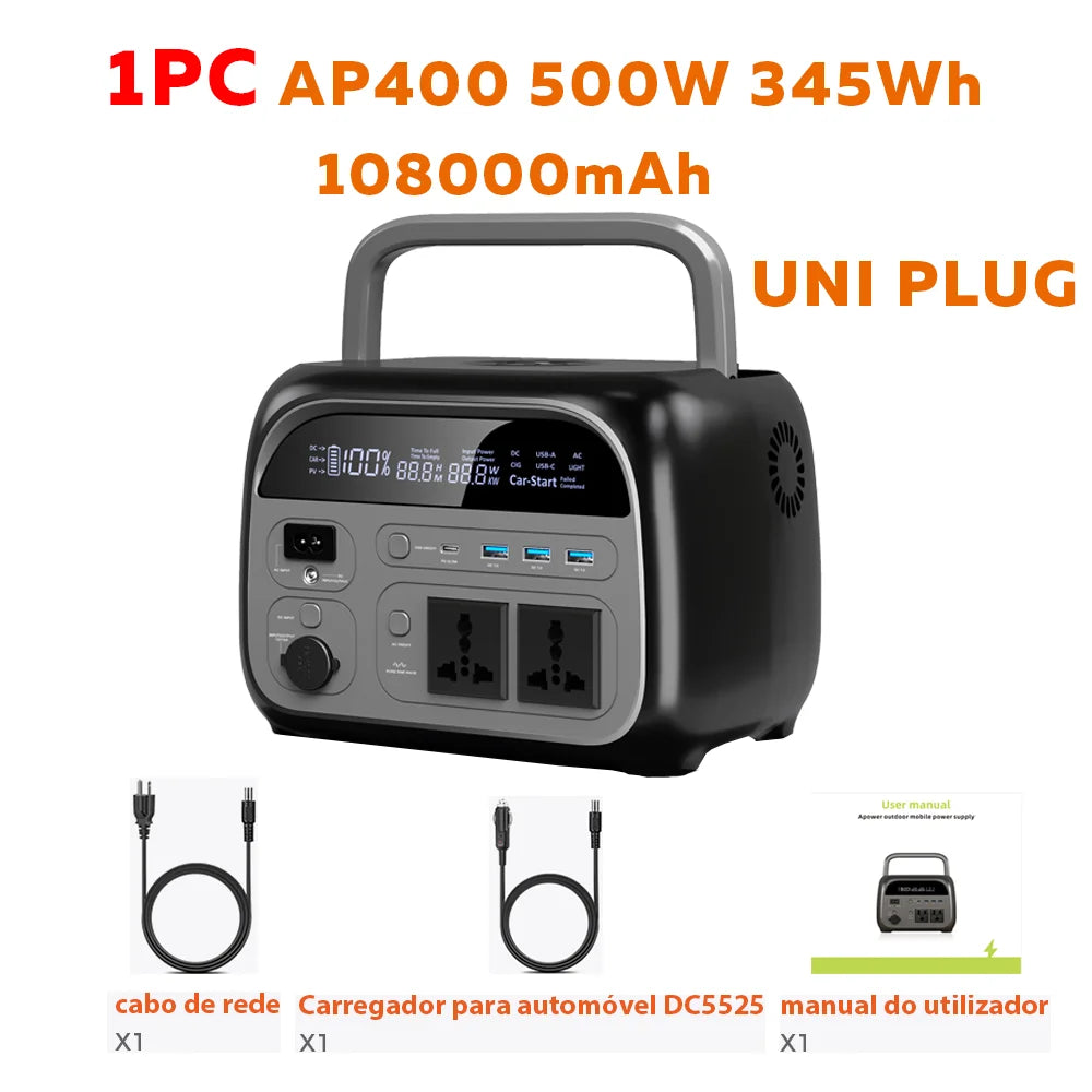 CTOLITY FACTORY AP400 500W 345wh PORTABLE POWER STATION 108000mAh LiFePo4 Battery Energy Storage Supply EMERGENCY POWER SUPPLY