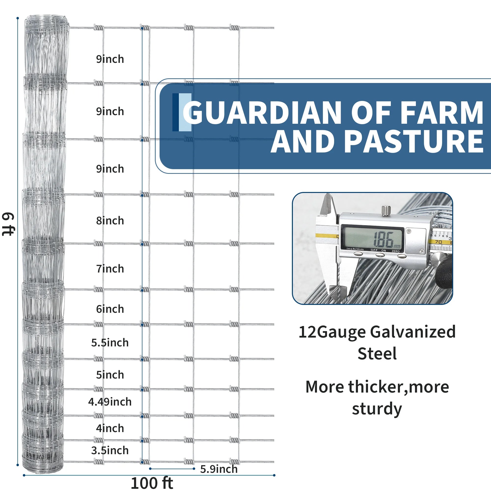 Livestock Fence, Galvanized Wire Fencing, Cattle Farm Fence, Heavy Zinc Coated Deer Goat Cattle Fence for Farm Yard Livestock Protection