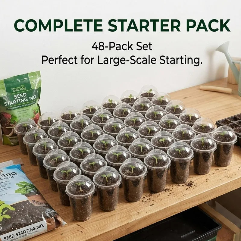 Reusable Seed Germination Cups with Cover Clear Plastic Seedling Nursery Pots Moisture Retention Plant Starter Containers Garden