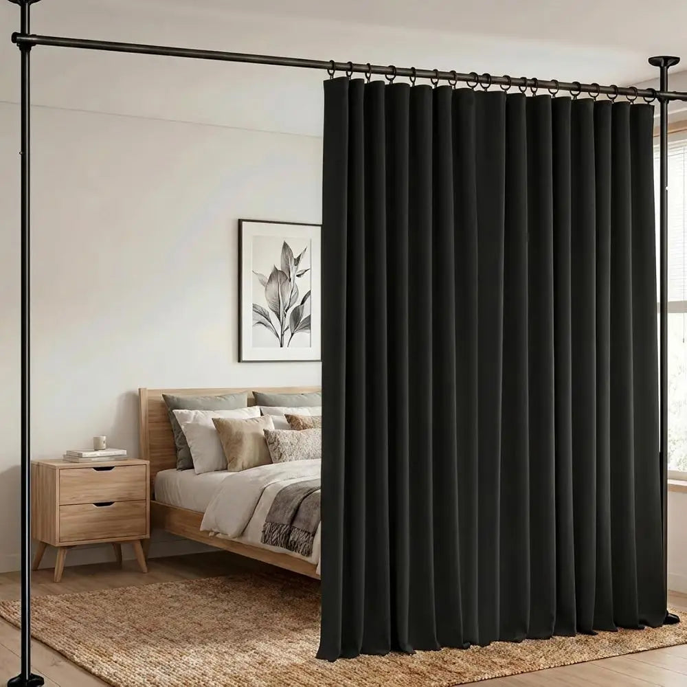 Room Divider Curtains Blackout Floor to Ceiling with Hook Wall Mount Sliding Door Curtains Ceiling Mount Extra Wide Curtain Wall