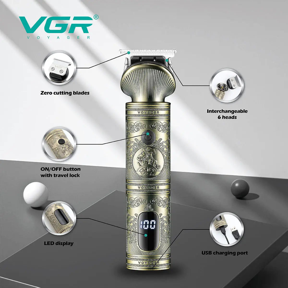 VGR Hair Clipper Electric Hair Trimmer Professional Barber Cordless Hair Cutting Machine Multifunctional Clipper for Men V-106