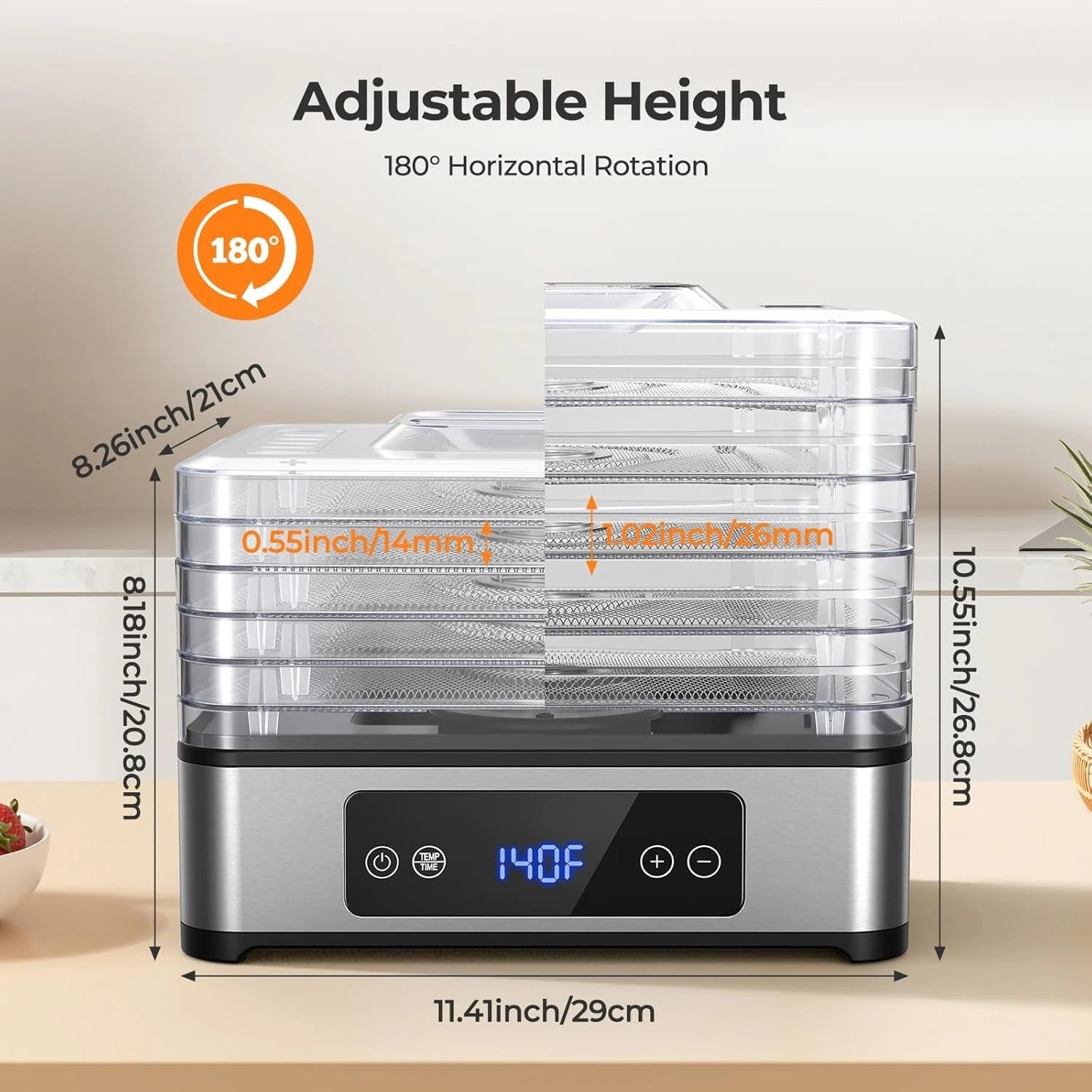 5 Trays Food Dehydrator , 400W Powerful Drying, 48H Timer & 95–160°F Temp Control, Quiet Small Dryer for Jerky, Fruits, Herbs, Mushrooms