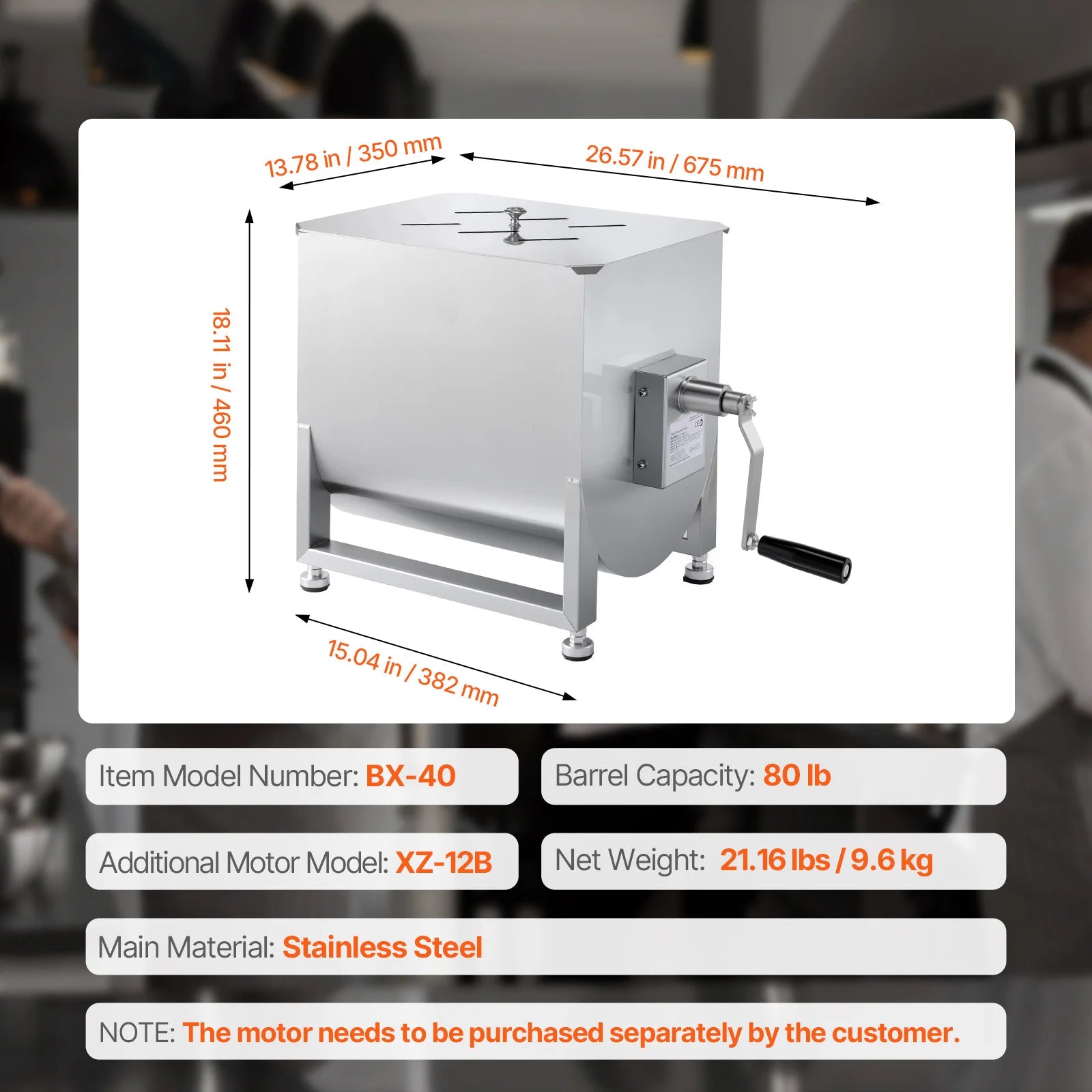 SucceBuy Manual Meat Mixer 10-60L Tank Meat Processing Equipment(Mixing Max 60LBS ) with Lid Handle Gear Reducer Hand Mixer