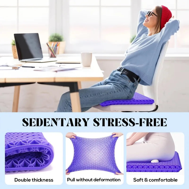 Honeycomb Gel Seat Cushion Breathable Cooling for Office Car Travel Ergonomic Support with Premium Gel Material & Non-Slip Base