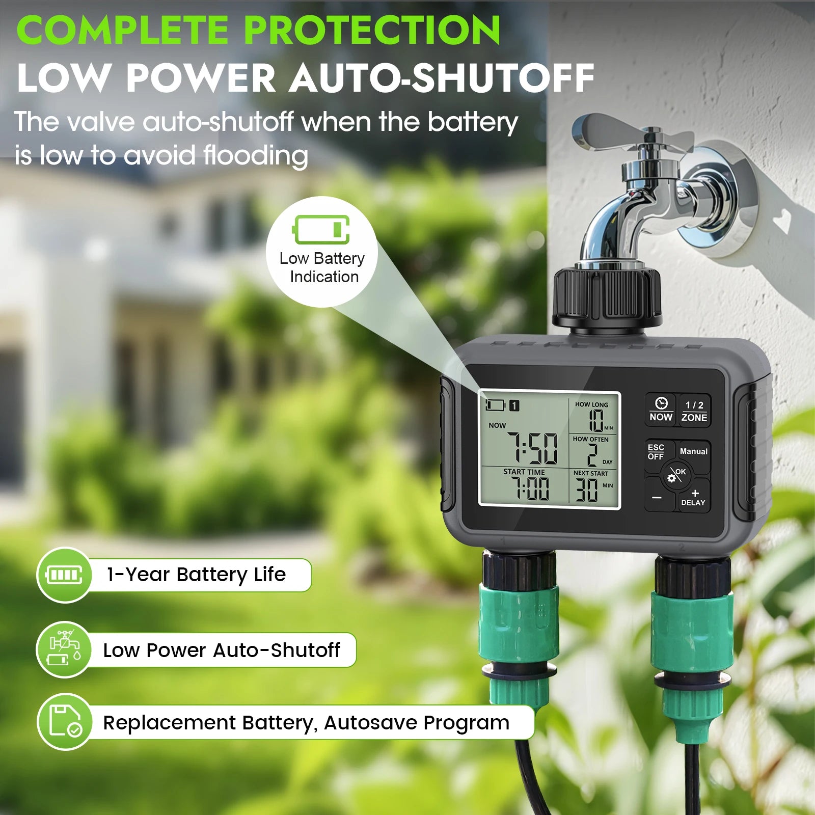 Super Timing System 2-Outlet Water Timer Precisely Watering Up Outdoor Automatic Irrigation Fully Adjustable Program