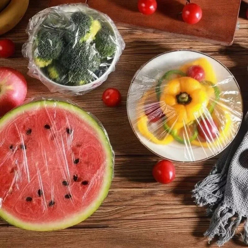 Transparent Elastic Cling Film Cover Fruits Foods Hair Covers Barthroom Kitchen PE Lids Storages Freshness Seal Wraps Disposable