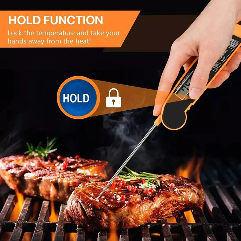 Foldable Digital Food Thermometer - Probe for Meat/Water/Milk/Fry/BBQ, Oven Temperature Gauge, Kitchen Cooking Tool