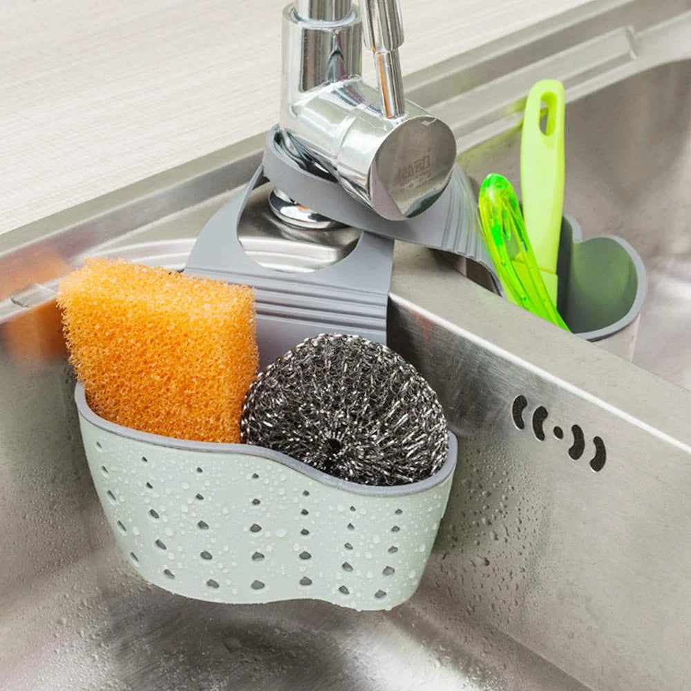 Kitchen Sink Sponge Soap Holder Hanging Adjustable Strap Drain Holes for Drying