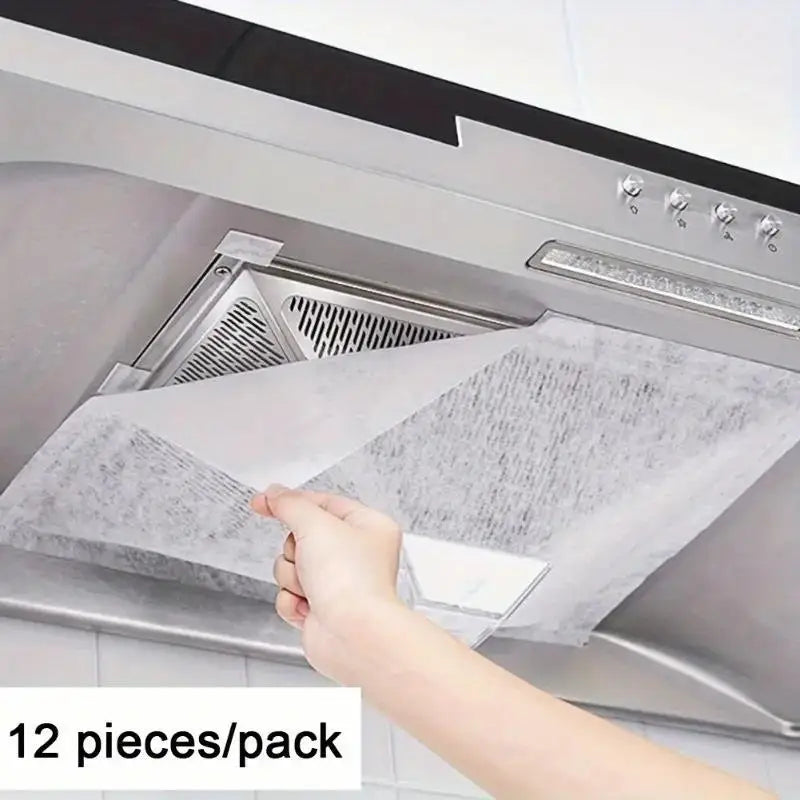 2026 NEW 12pcs Disposable Hood Oil Filter Paper Non-woven Cooker Hood Extractor Fan Filter Kitchen Hood Grease Anti Oil Cotton