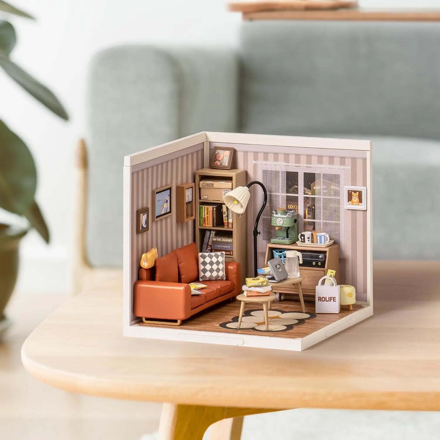 Rolife DIY Miniature House Kit Cozy Living Lounge Super Creator Dollhouse 3D Puzzle Model Building Kit with LED for Home Decor