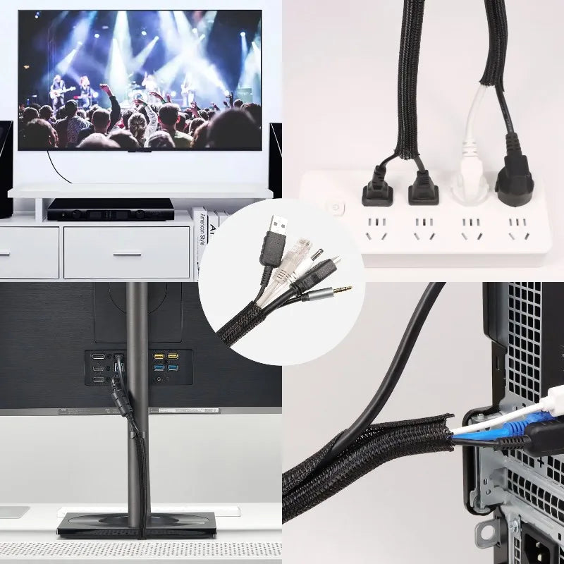 2/10m Black PET Braided Self-Closing Cable Sleeve Dia 3mm ~ 50mm Wear Resistant Insulated Wire Organizer Cable Management Sheath