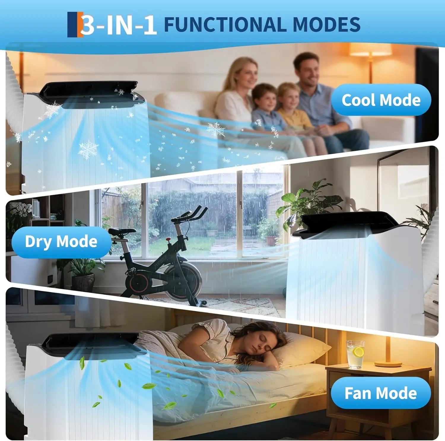 12000/14000 BTU Portable Air Conditioner, 3-in-1 AC Unit with Dehumidifier & Fan, Powerful Cooling for Large Rooms Up to 550/700 Sq.Ft, Remote Control, White
