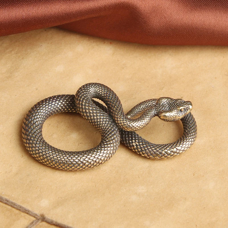 Retro Copper Snake Boa Ornament Decoration Tea Pet Antique Animal Figurines Miniatures Desk Living Room Home Decor Accessories