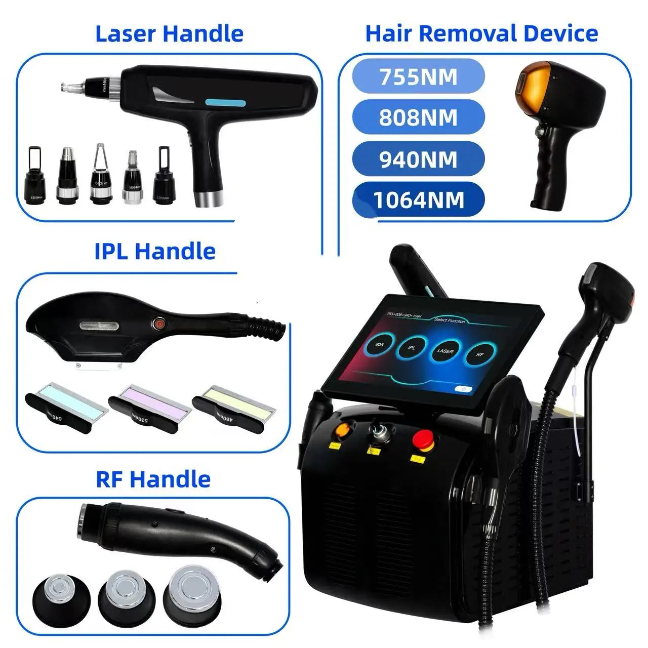 Fac 4-In-1 Soprano Titanium Hair Removal Professional Diode IPL Nd Yag Picosecond Opt Hair Removal Tattoo Removal