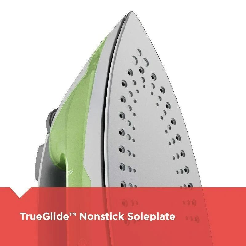 Easy Steam Iron for Clothes, Smart Steam, 1200W, TrueGlide Nonstick Soleplate, Auto Shut-Off, Anti-Drip, Green & White