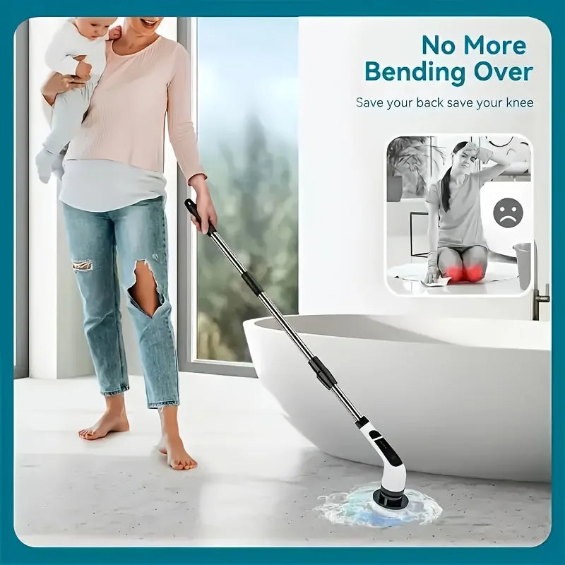 9-in-1 Electric Rotating Cleaning Brush, Wireless Shower Scrubber with Replaceable Heads and Adjustable Telescopic Handle