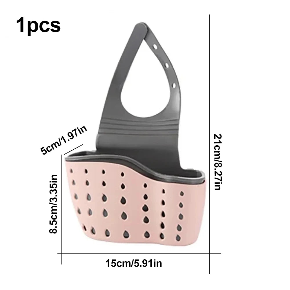 Kitchen Sink Sponge Soap Holder Hanging Adjustable Strap Drain Holes for Drying