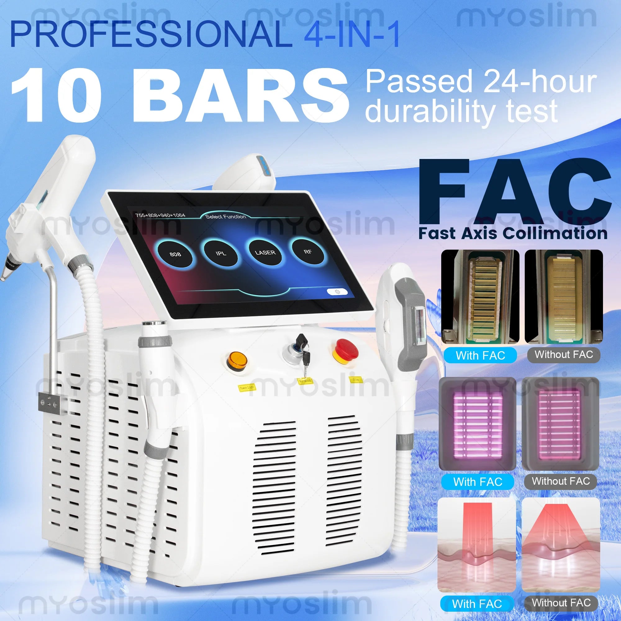 4-in-1 Professional 5000W 4 Wavelength Diode Laser IPL Hair Removal Device Pico  RF Photorejuvenation Device