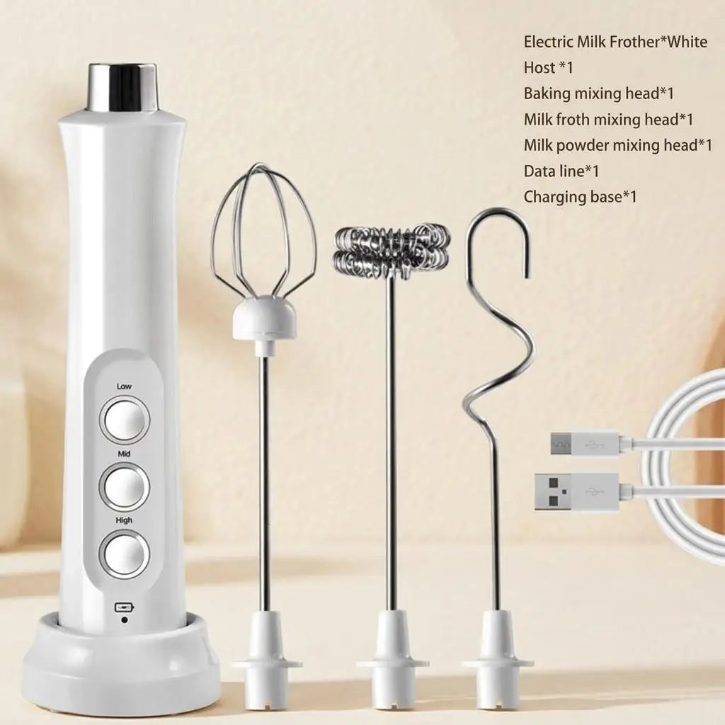 USB Rechargeable Milk Frother Mini Handheld Electric Foam Maker 3 Speed Whisks For Latte Cappuccino Coffee Drink Mixer Stainless Steel Egg Beater Hot Chocolate Blender Kitchen Gadgets Tools For Home Use