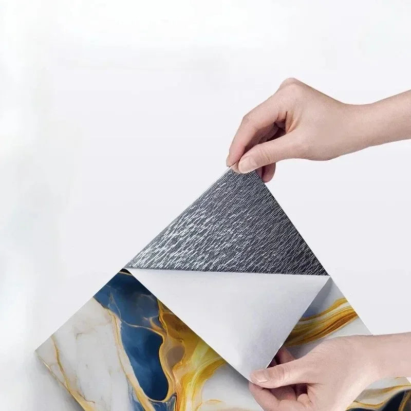 10PCS 3D Marble Effect Tile Stickers Waterproof Self Adhesive Panels for Bathroom Kitchen Wall Floor Renovation Home Decor