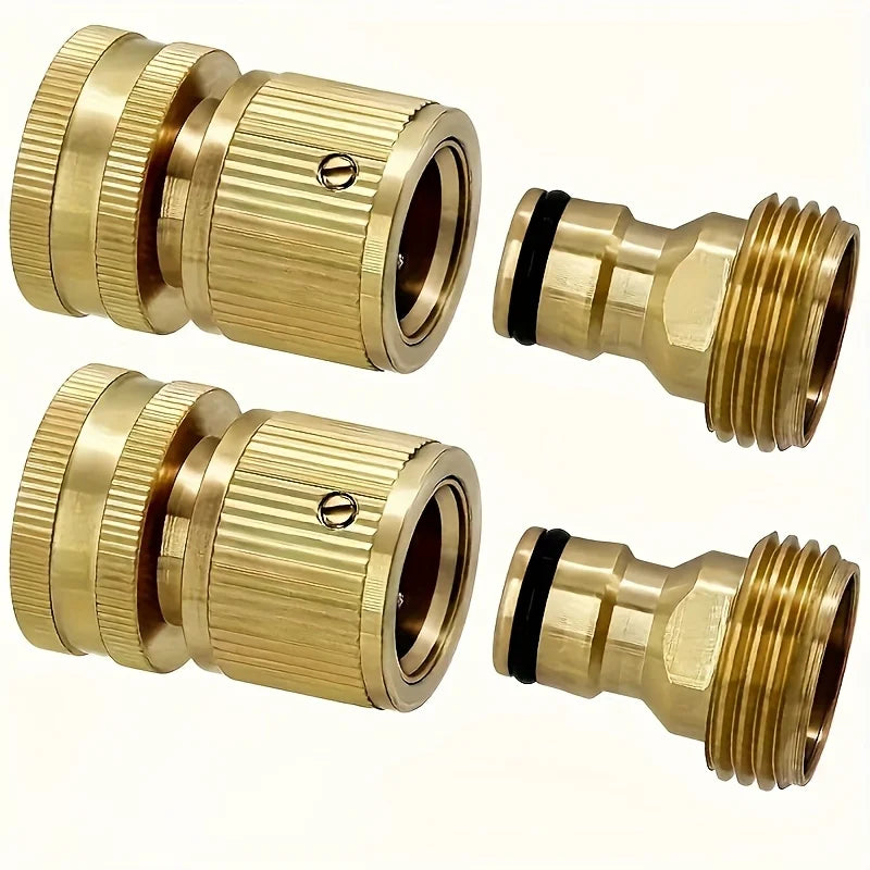 2-PCS Brass Garden Hose Quick Connect Kit, 3/4" GHT Male & Female Threads, Battery-Free Connector for Outdoor Lawn & Gardening