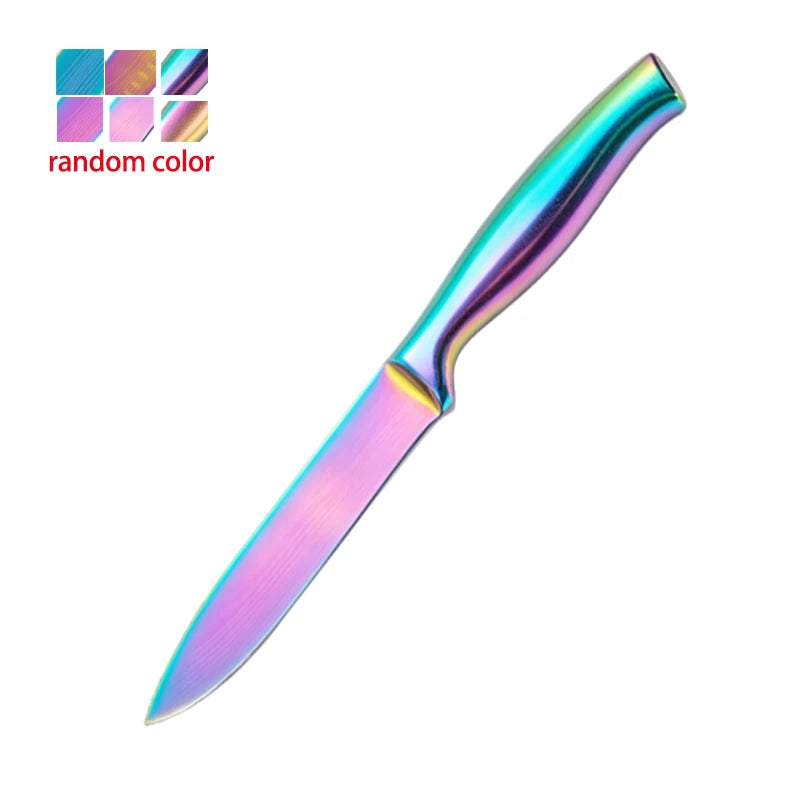 BAFENGS Rainbow Knife Set, Laser Printed Damascus Pattern, Stainless Knives, Chef Bread Santoku Utility Knife, Kitchen Scissors