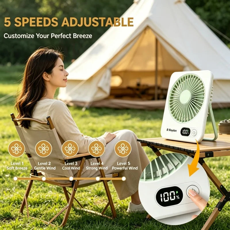 1pc Rechargeable USB mini desktop Fan, Power Display, 5-Speed Ultra Quiet Personal Cooling Fan, Foldable Handle Portable Fan, Suitable for Office, Home, Bedroom, Travel, Camping