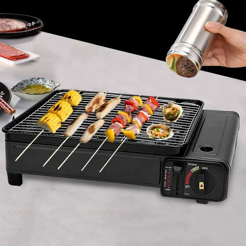 Portable Camping Barbecue Grill Outdoor Butane Gas Stove Smokeless Meat Grill Home Use(No gas))