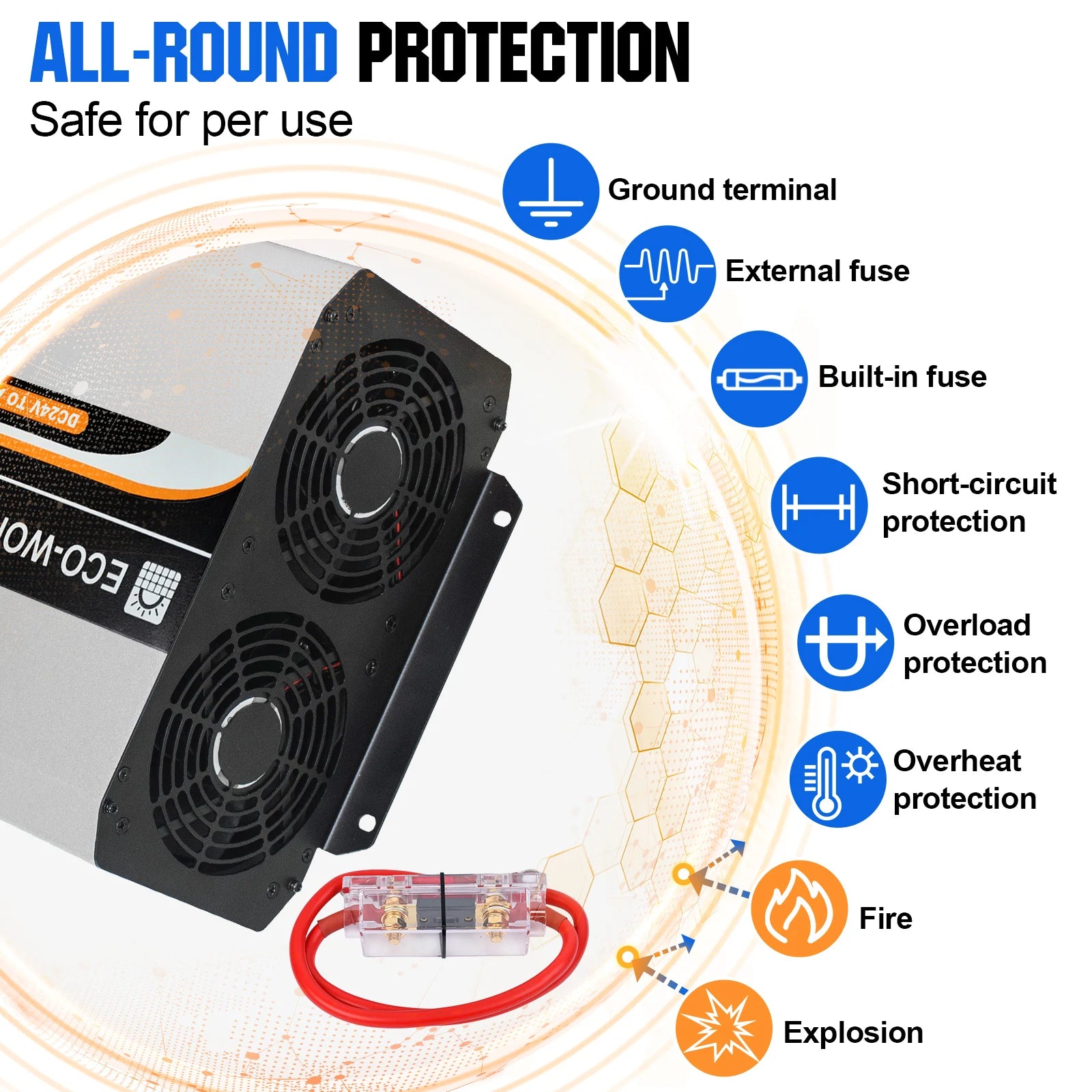 ECO-WORTHY 3000W Pure Sine Wave Solar Power Inverter 24V DC to 120V AC Converter with Remote Control,1*AC Outlet for Home RV