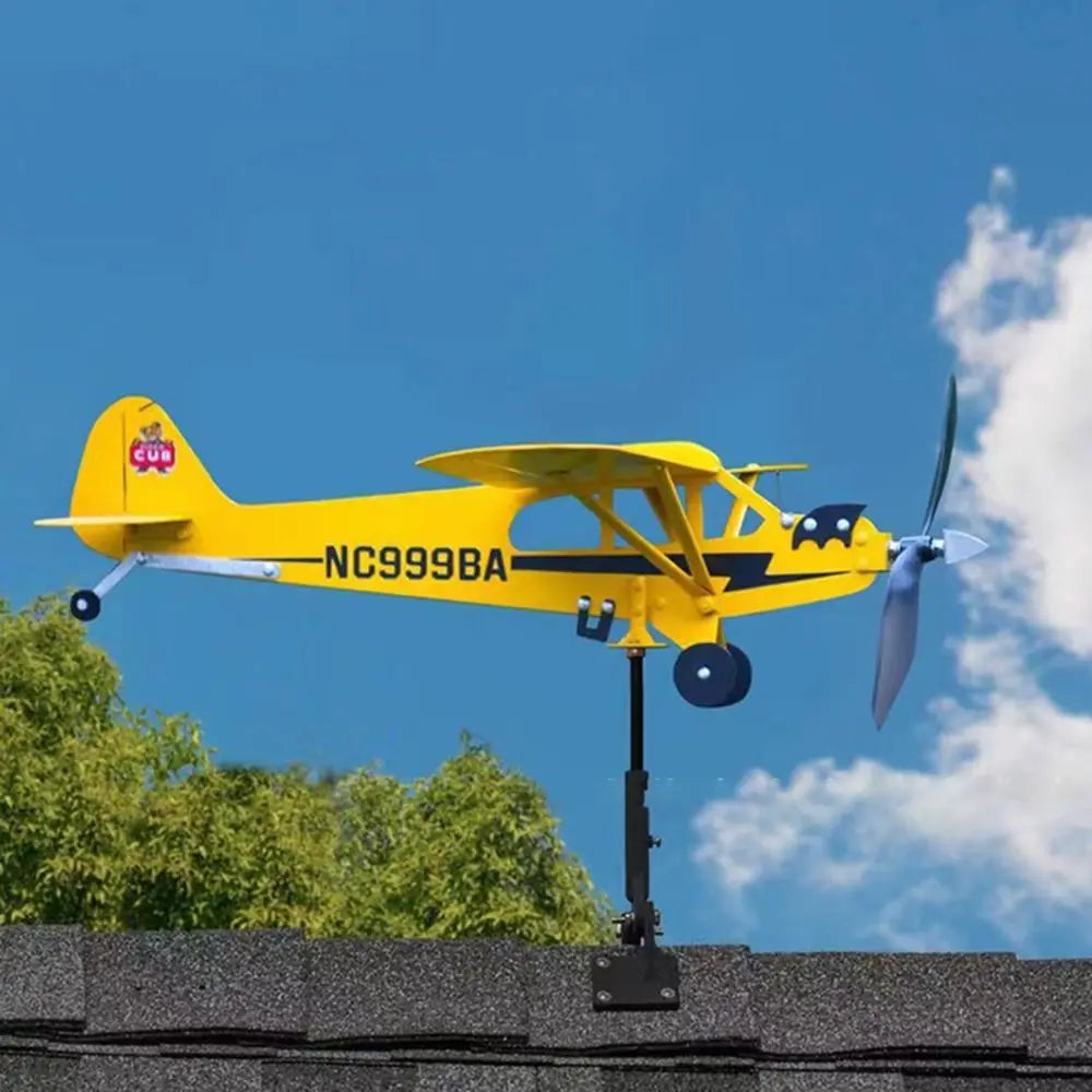Weather Vane Wind Direction Compass Pipe Airplane Weathervane Windmill 3D Garden Decoration Windmill