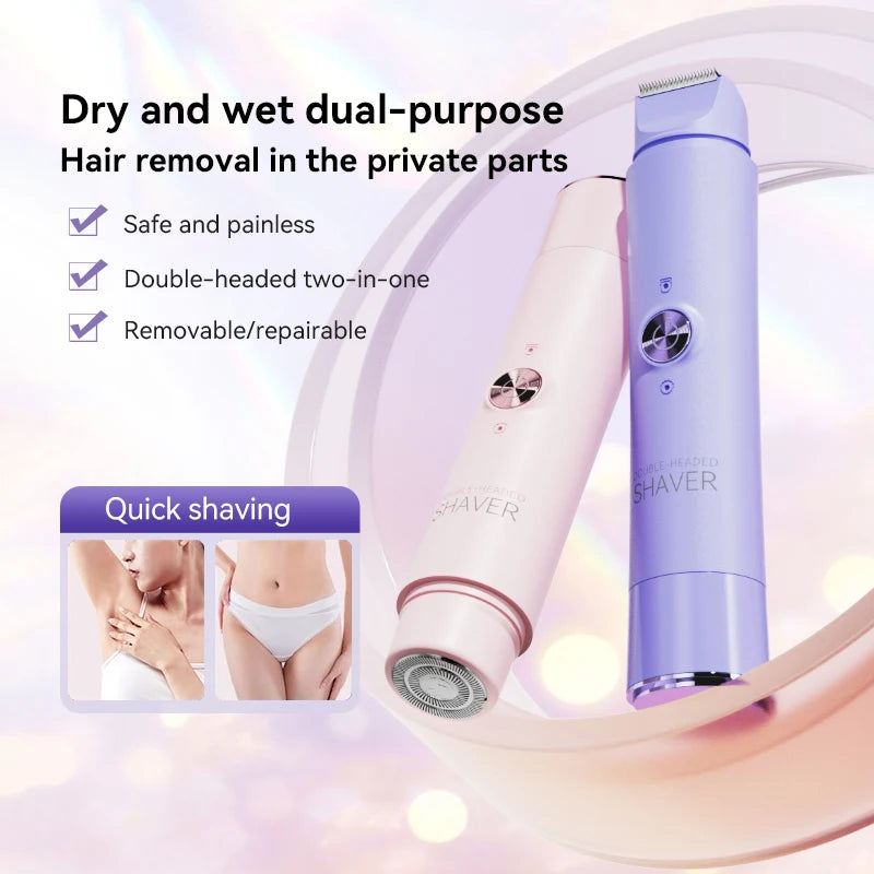 Women's Dual Head Electric Trimmer Portable Body Hair Shaver Private Area Hair Remover Rechargeable Ladies Grooming Device