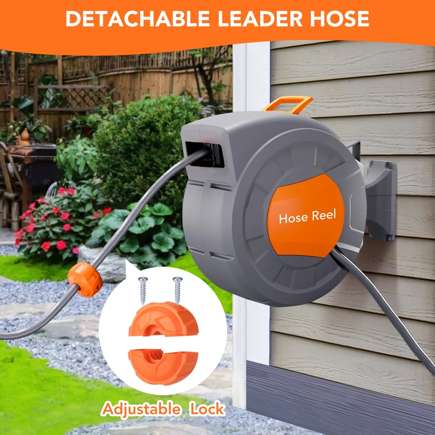 65ft/100ft Retractable Garden Hose Reel, 1/2" ID Automatic Rewind Water Hose, Wall Mounted Hose Reel with 9-Pattern Nozzle, Any Length Lock & 180° Swivel Bracket for  Yard, Car Wash, Gardening, Pet Wash, Deck