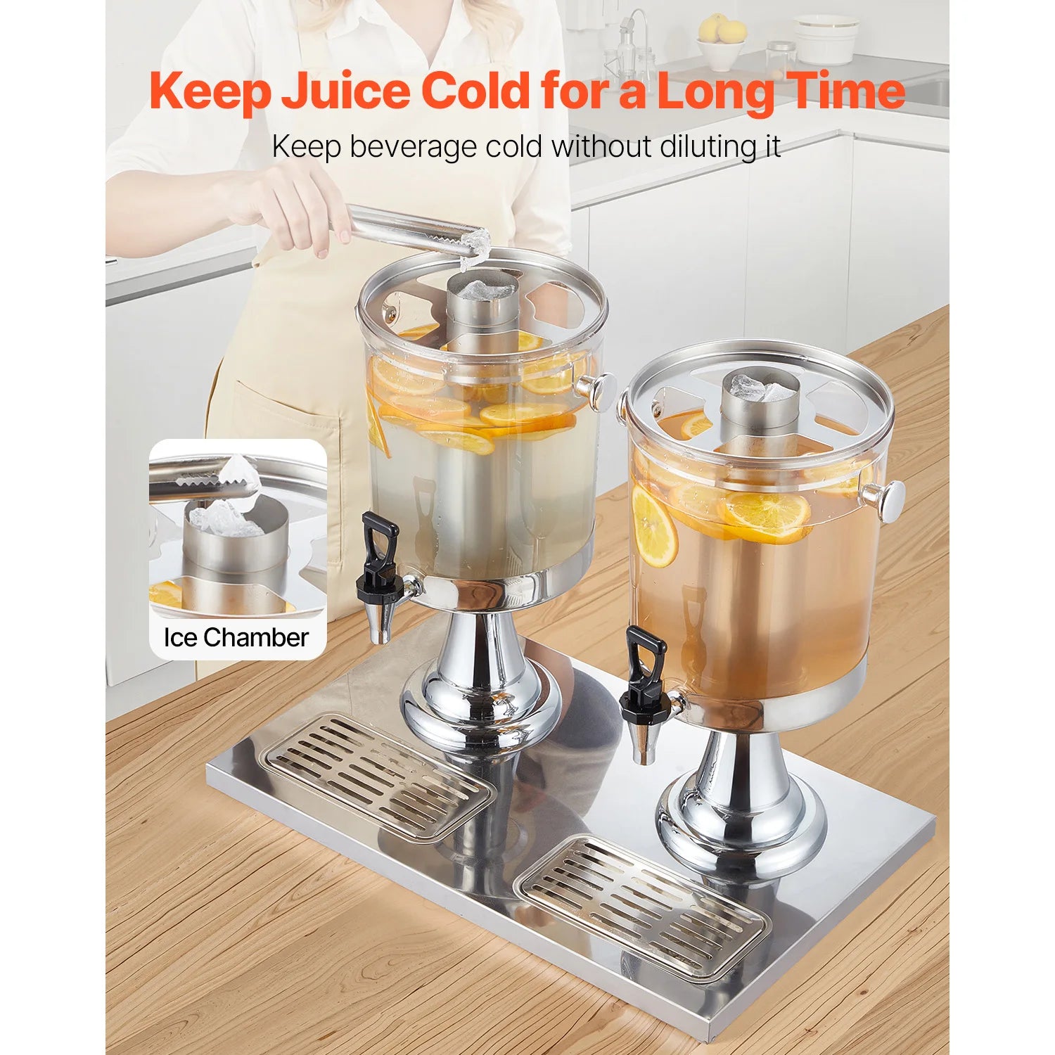 SucceBuy Beverage Dispenser 2.1 Gallon x2 Drink Dispenser, Stainless Steel + Plastic with Spigot Chamber Tray for Restaurants