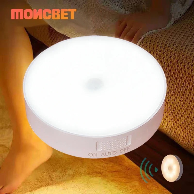 Motion Sensor Light USB Rechargeable Night Light LED Lamp for Kitchen Bedroom Stairs Hallway Cabinet Closet Wardrobe Nightlight