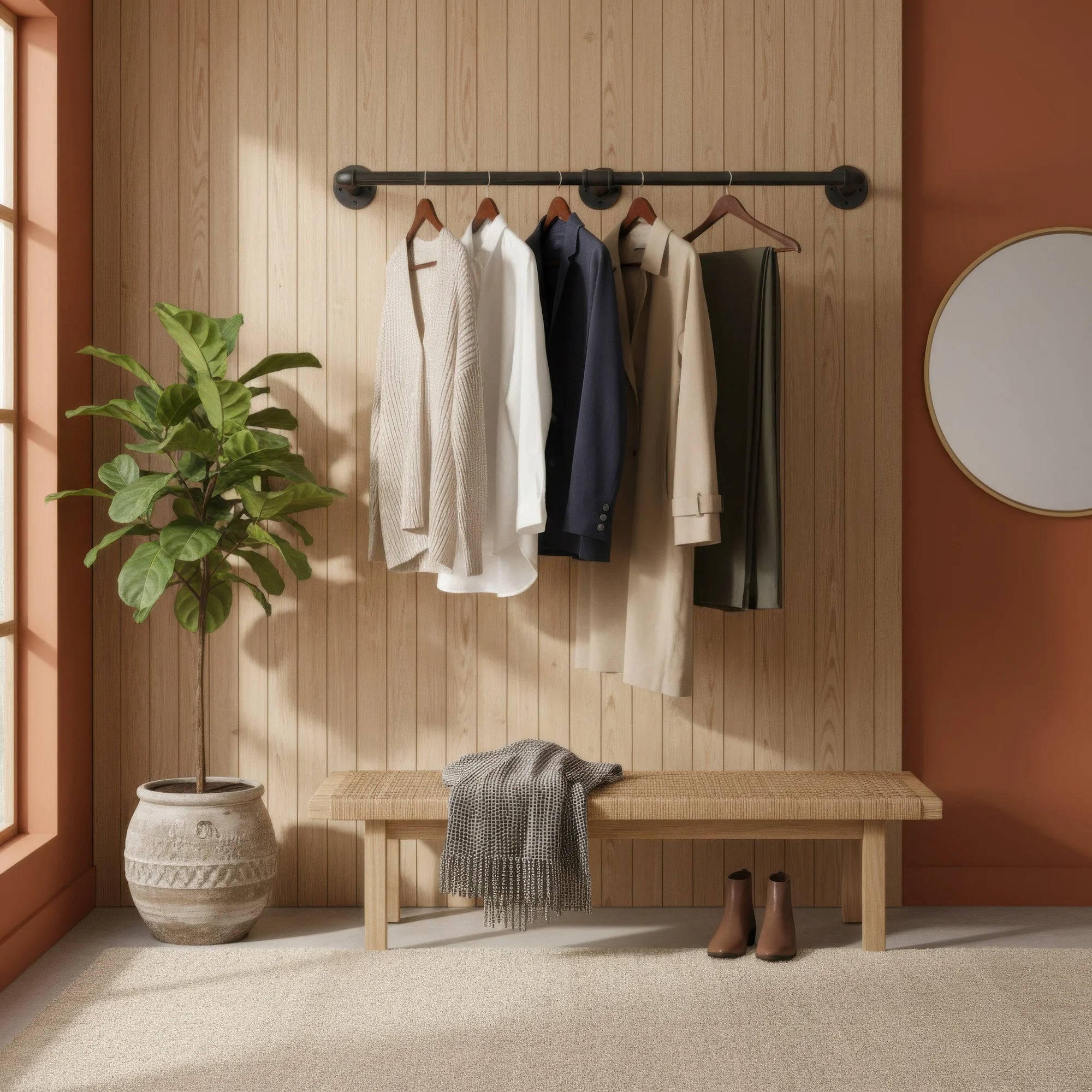 Industrial Pipe Clothes Rack, Heavy Duty Detachable Iron Garment Rack Wall Mounted, Rustic Saving Space Clothes Bar Hanging Rod