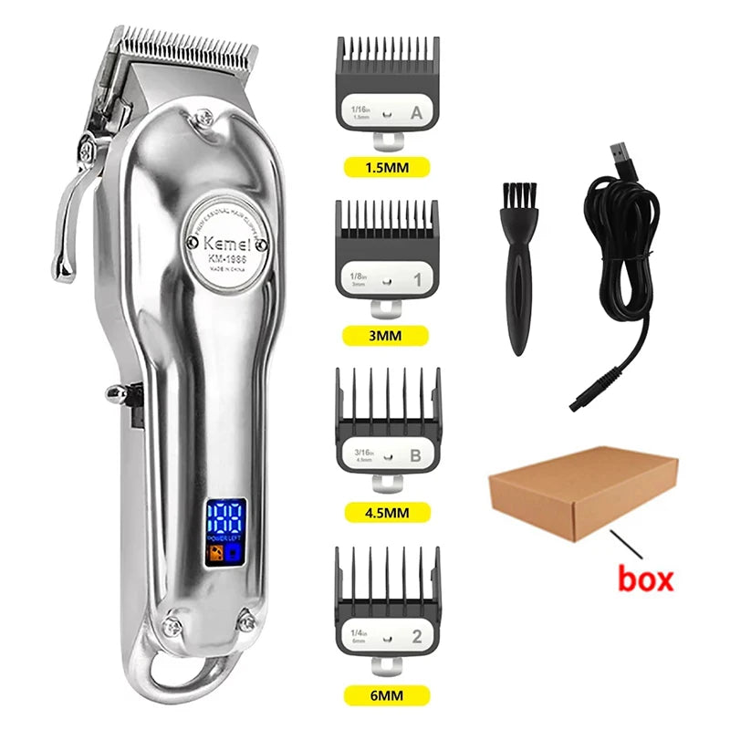 Kemei KM-1986 Gold Or Sliver Hair Trimmer For Men Trimmer Professional Clippers Electric USB Rechargeable Hair Cutting Machine