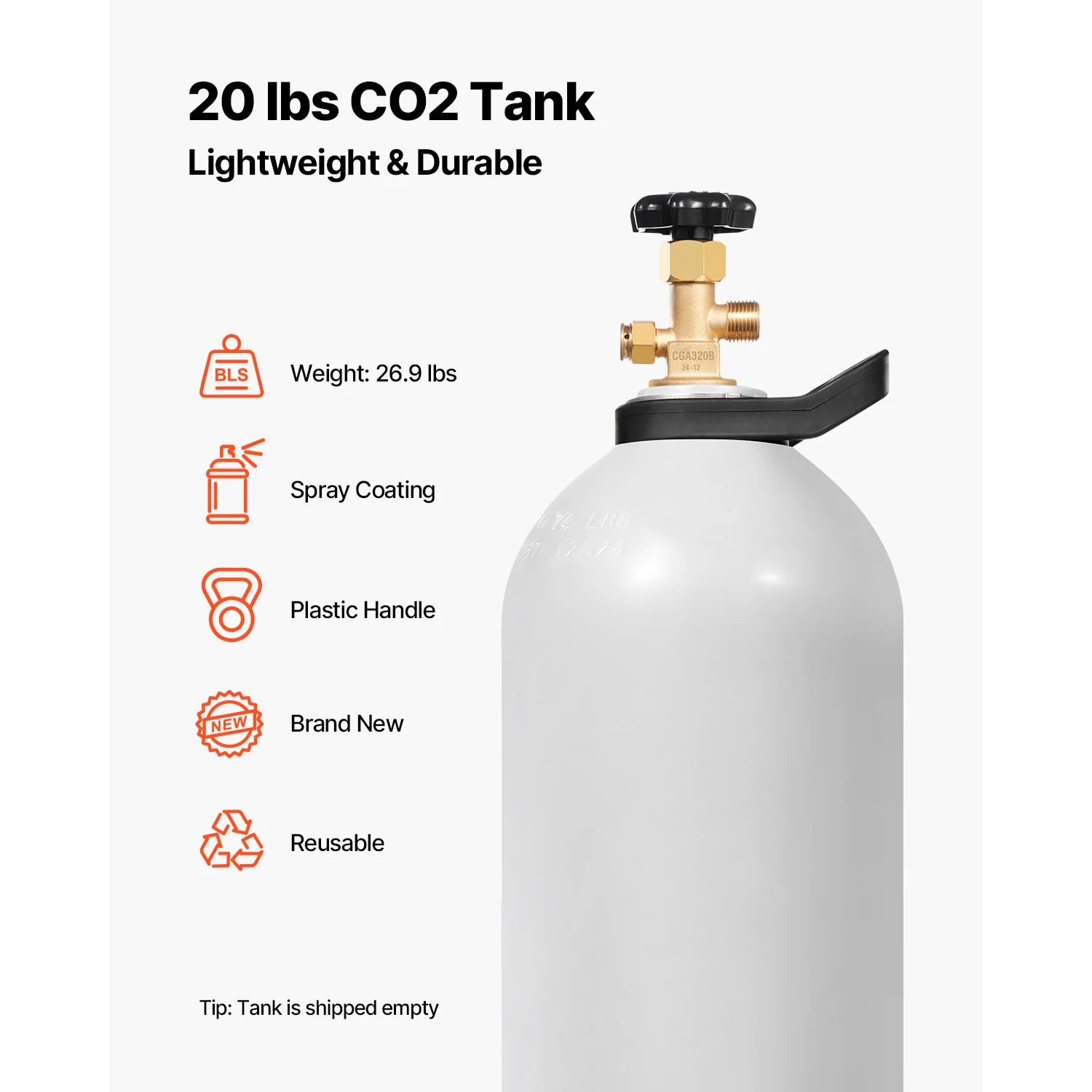 SucceBuy CO2 Tank 20 lbs New Aluminum Alloy Cylinder CO2 Air Tank with Light Spray Coating CGA320 Valve Purple Copper Siphon