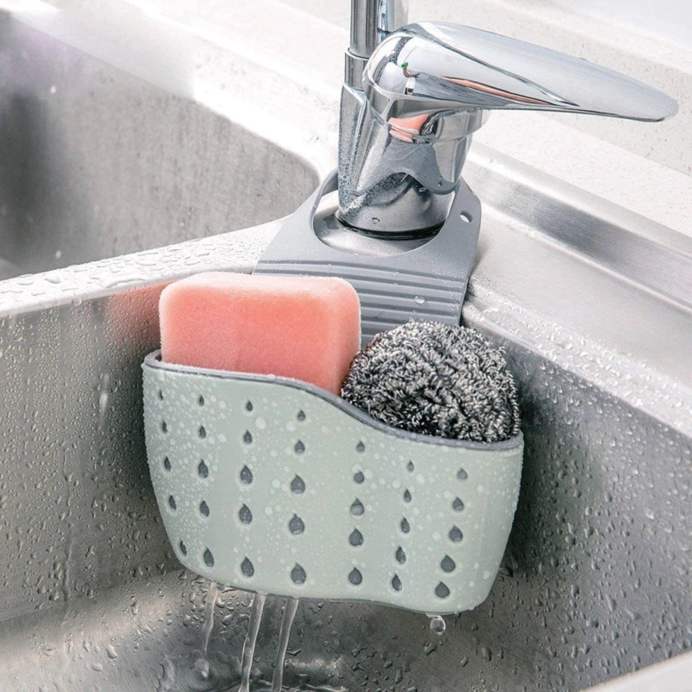 Kitchen Sink Sponge Soap Holder Hanging Adjustable Strap Drain Holes for Drying