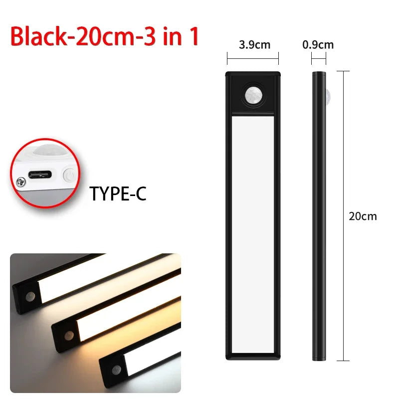3 in 1 LED Under Cabinet Lights Motion Sensor Night Light Ultrathin Rechargeable Led Lamp Closet Kitchen Cabinet Indoor Lighting