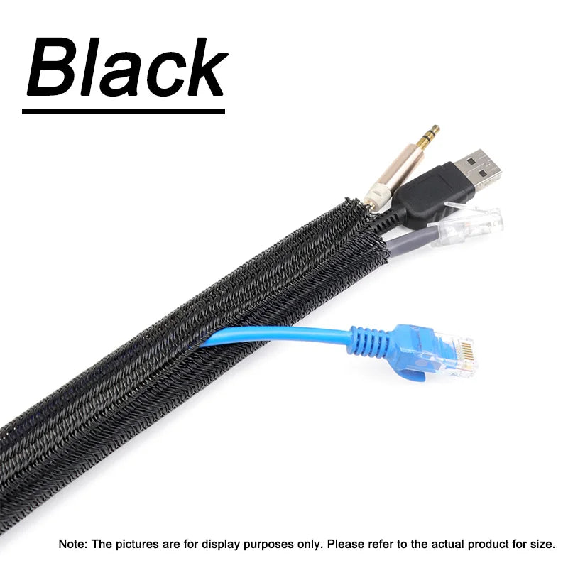 2/10m Black PET Braided Self-Closing Cable Sleeve Dia 3mm ~ 50mm Wear Resistant Insulated Wire Organizer Cable Management Sheath