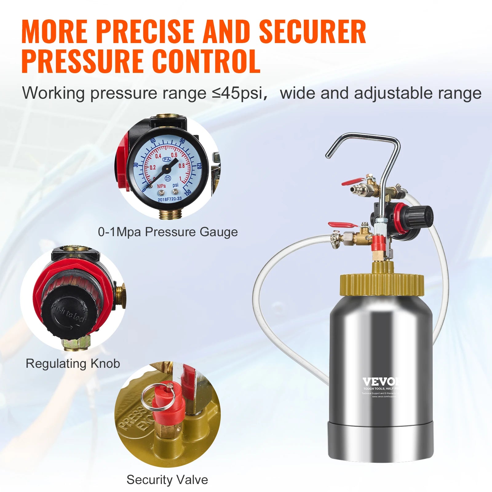 SucceBuy 2L/0.5gal Spray Paint Pressure Pot Tank Lightweight Air Paint Pressure Pot 1.8mm Nozzle Spray Paint Gun 3m Hoses