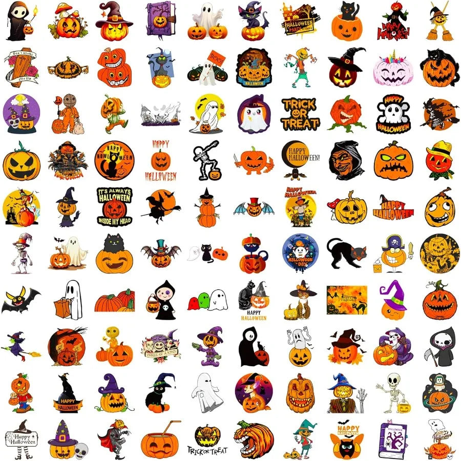 100Pcs Halloween Pumpkin Theme Stickers Bulk Vinyl Waterproof Halloween Holiday Party Decorations for Teens Adults Perfect for