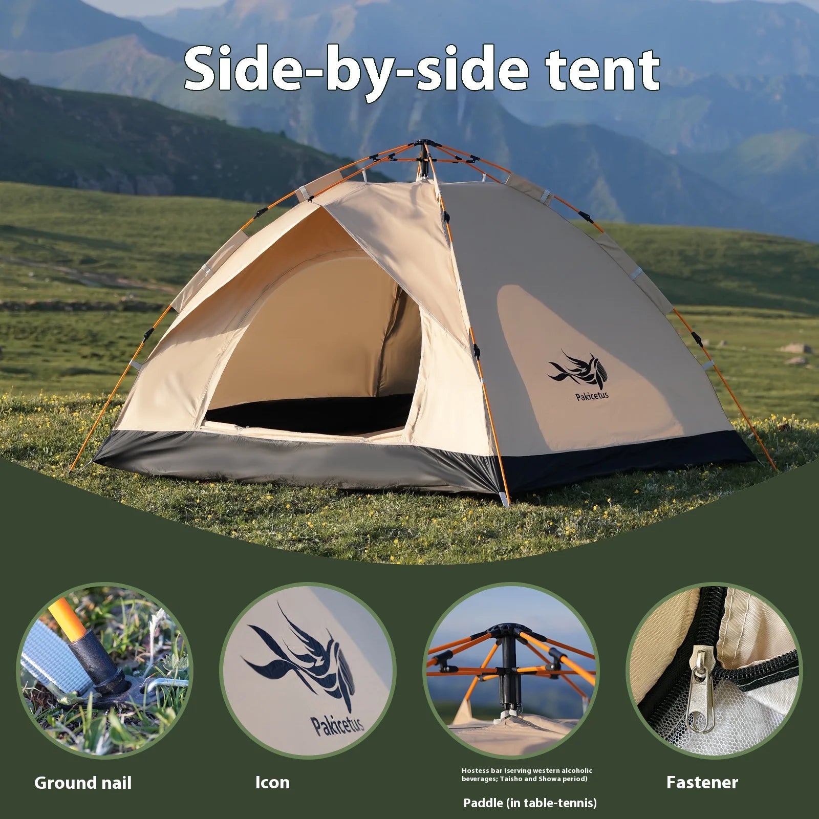 Pakicetus Instant Setup Pop-Up Tent, Waterproof Sun & Rain Protection for Camping Beach Fishing