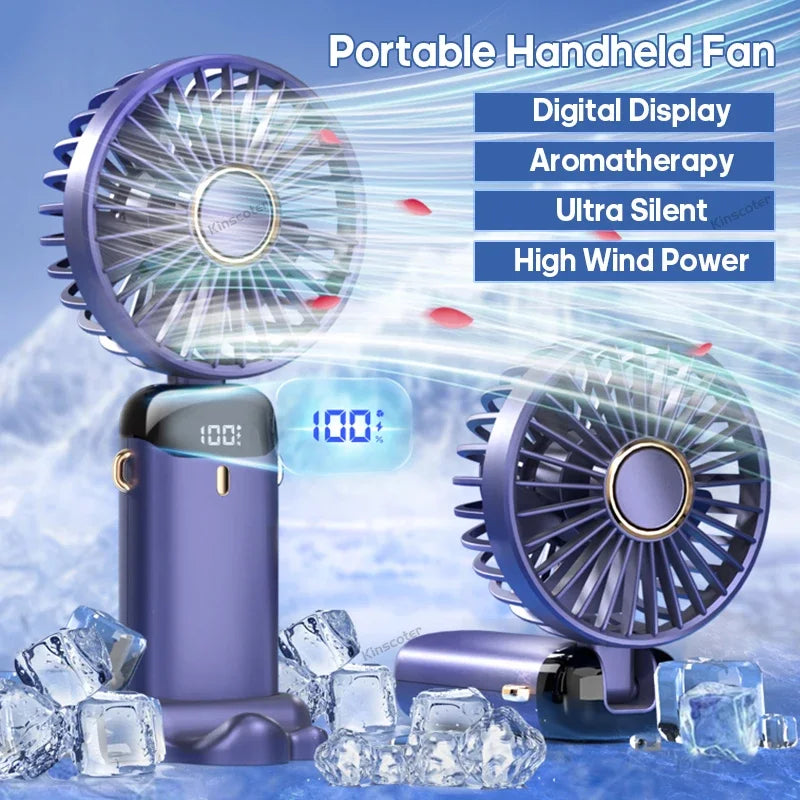 Digital  Display USB Handheld Mini Fan Portable  Office Student Desktop Silent  Foldable Small Fan Multi-Speed Adjustment