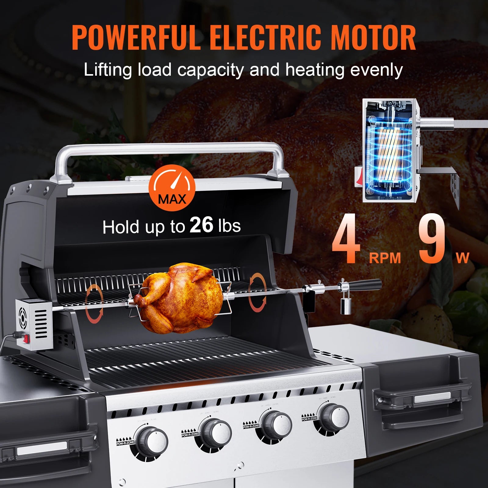 SucceBuy 39-56inch Universal Grill Rotisserie Kit for Grills Electric BBQ Grill w/Motor Stainless Steel Automatic Grilling Kit
