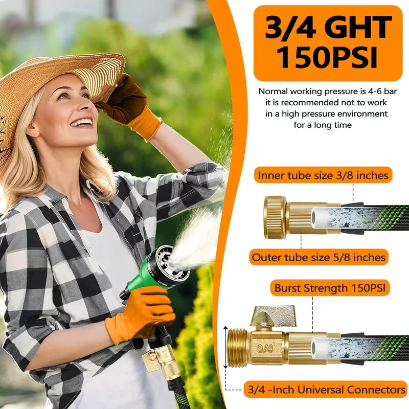 Upgraded Version of 100 Foot Non Retractable Garden Hose, Equipped with 10 Spray Mode Nozzles, lightweight and Flexible, anti Winding, with 3/4 inch Brass Joint, Explosion-Proof and Durable, Suitable for Outdoor Courtyards, L