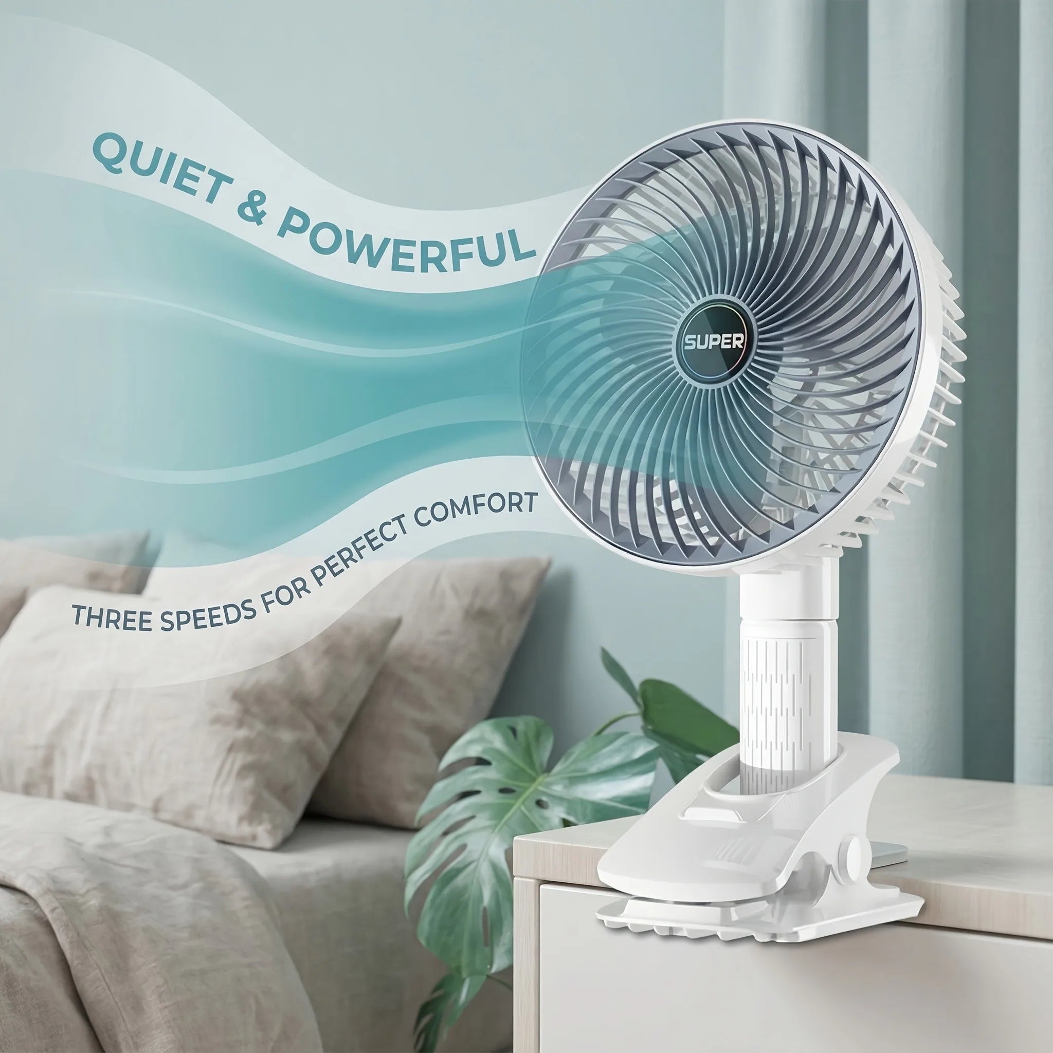 Oscillating Table Fan with Sturdy Clamp and 360-Degree Tilt Head, Rechargeable Small Fan for Desk, Powerful Airflow, Portable Air Circulator Mini Fans
