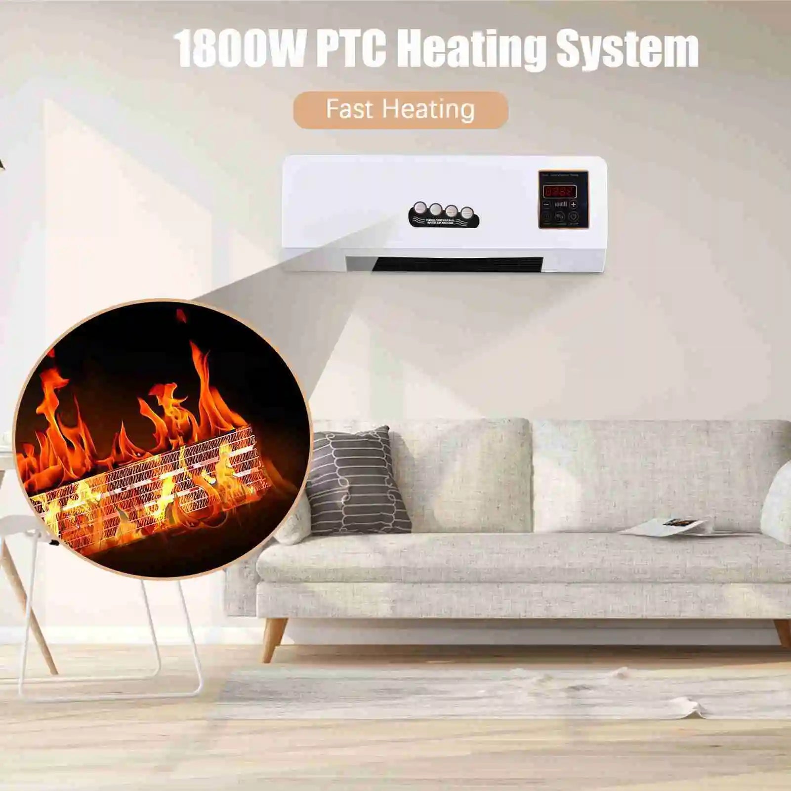 NEW Heater with Fan Heater Fan 2 in 1 Heating Nature Wind Timing Digital Display Wall Mounted Space Heater for Home  Dormitory