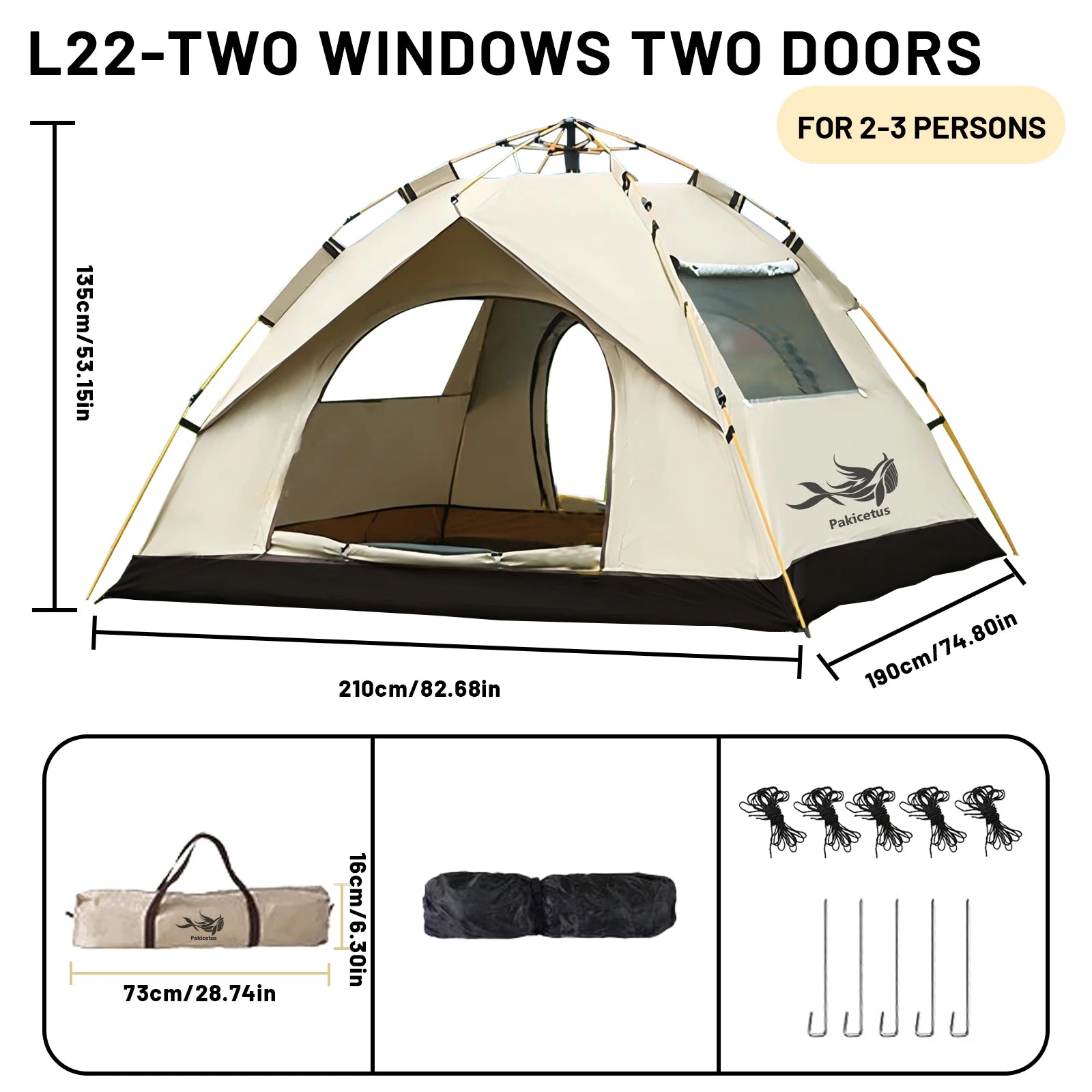 Pakicetus Instant Setup Pop-Up Tent, Waterproof Sun & Rain Protection for Camping Beach Fishing